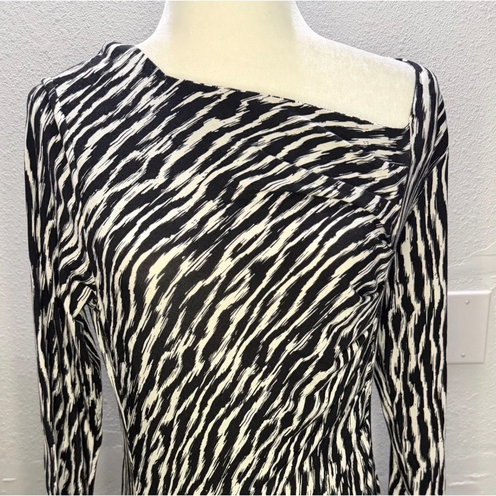 Pendleton Womens Black White Zebra Print Asymmetrical Neck Sheath Dress L